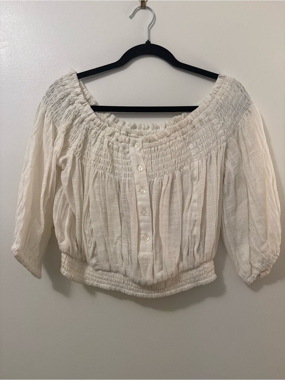 Free People Women’s Off-Shoulder Smocked Peasant Top - White
